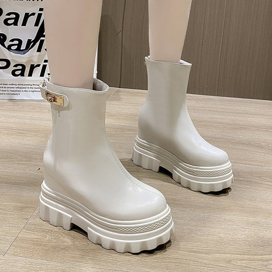 Internally Increased 4CM Short Boots Wedge Heel Flat Bottom Shows High