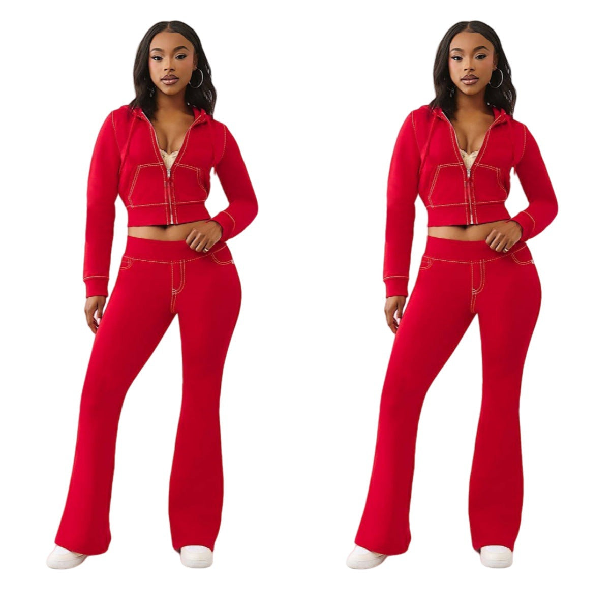 Stylish Casual Solid-color Hooded Cardigan Two-piece Set
