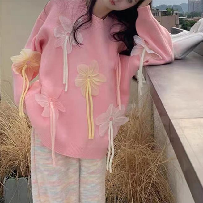 Heavy Industry Three-dimensional Flower Sweater