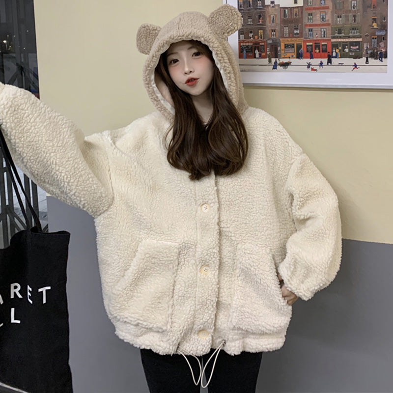 Middle School Girl's Loose Lamb Fleece Jacket