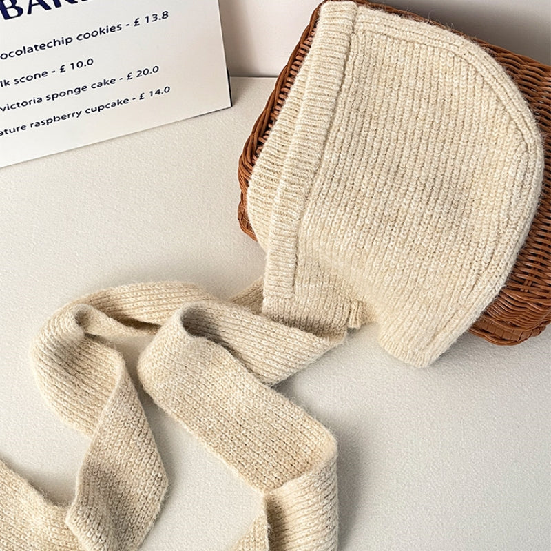 Korean Style White Plush Scarf Hat