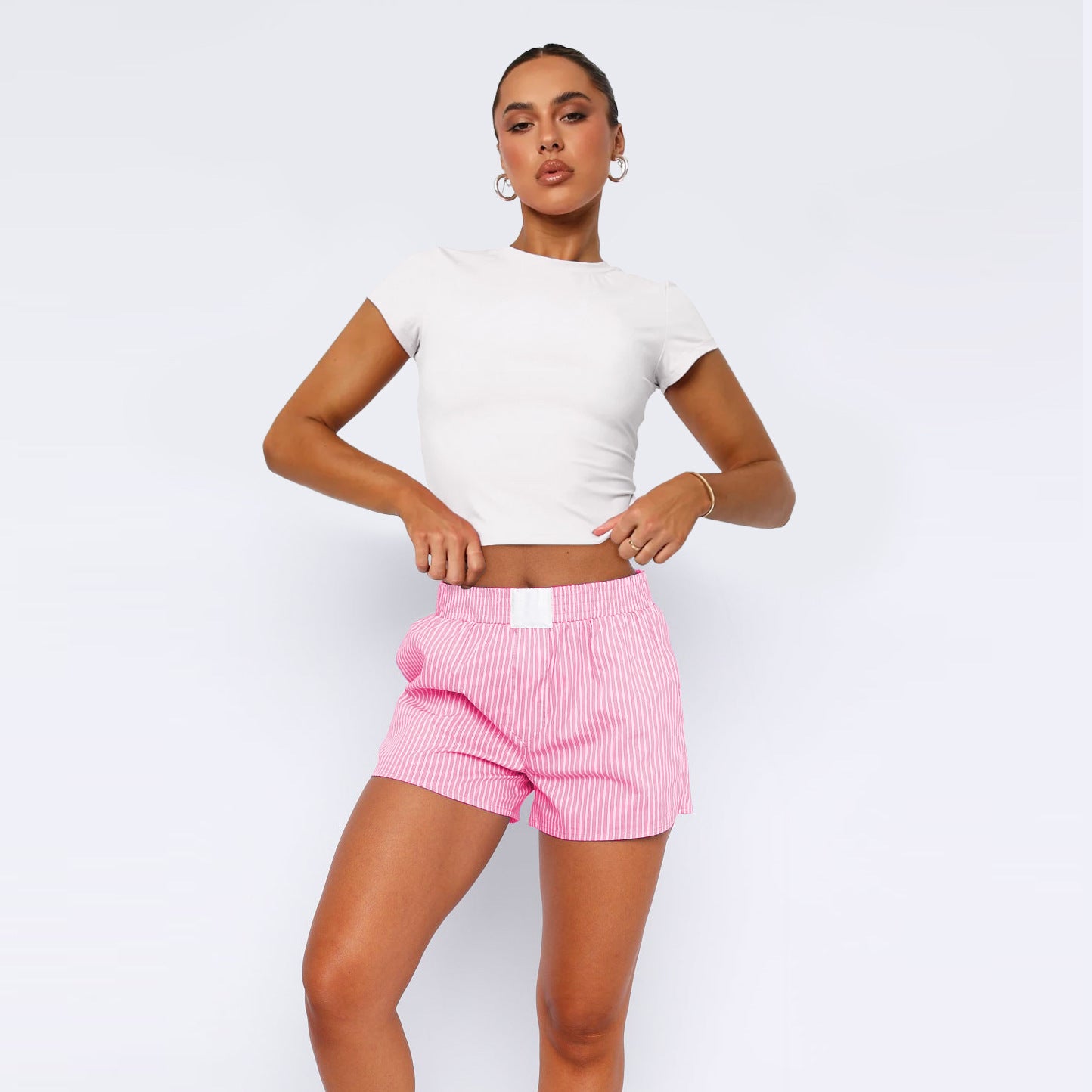 Women's Casual Striped Patchwork Home Shorts