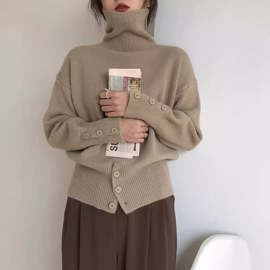 Design High Waist Button Retro Lazy Style Wear Sweater