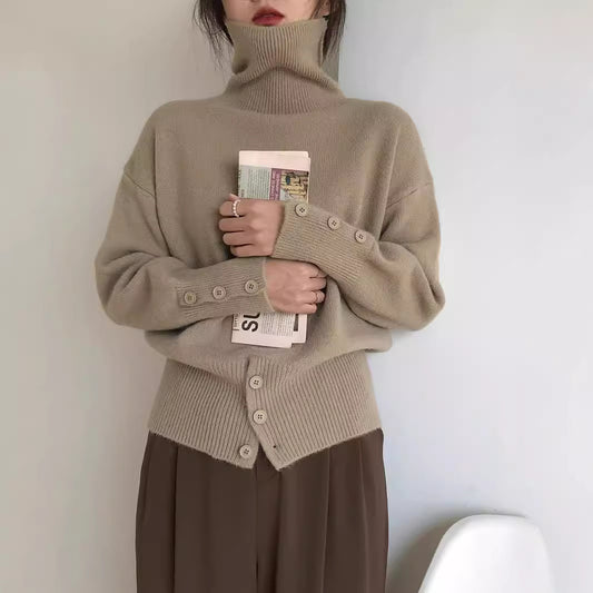 Design High Waist Button Retro Lazy Style Wear Sweater