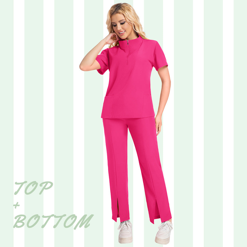 New Summer Casual Stand Up Collar Zipper Short Sleeved Surgical Gown