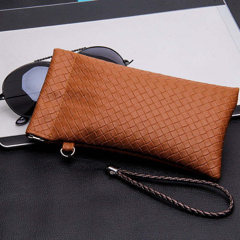 Woven Leather Striped Pattern Men's Simplicity Portable Storage Glasses Case
