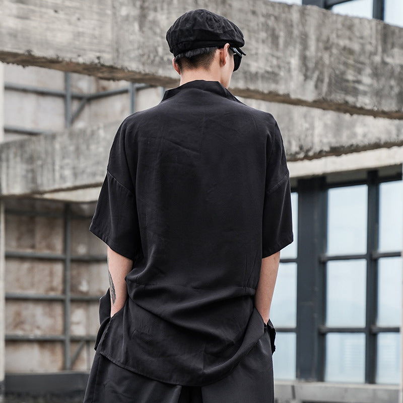 Men's Upper Garment Loose Small Stand Collar Shirt Top