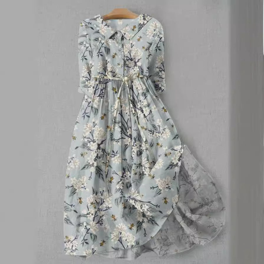 Womens Versatile Printed Casual Long Dress