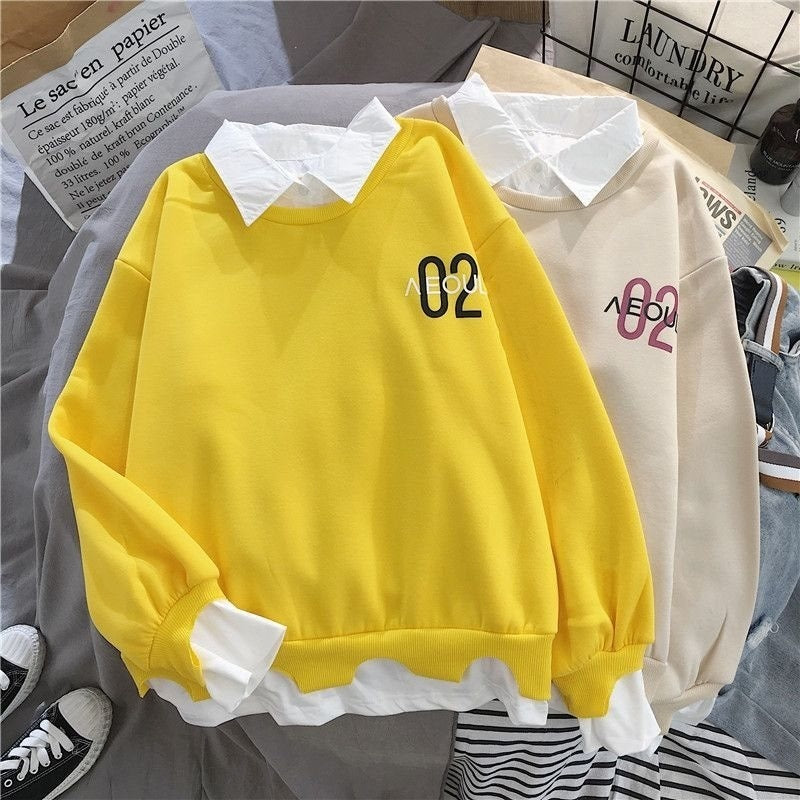 Lazy Style Fake Two Thin Spring And Autumn New Patchwork Sweater