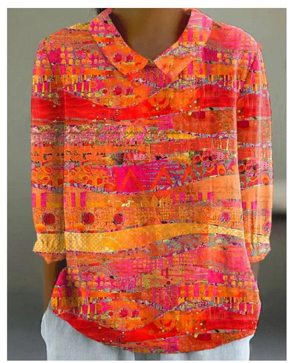 Loose Printed Crew Neck Casual Plus Size Pullover Women's Short Sleeve