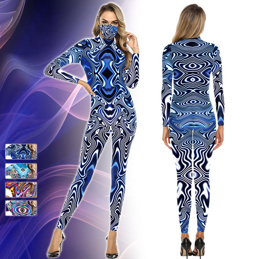 Fashion New Performance 3D Painted Print Casual Bodysuit