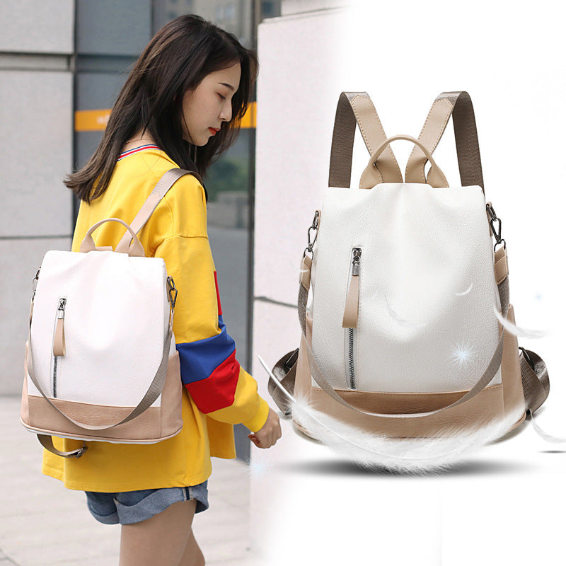 Backpack Ladies Leather Harajuku Western Soft Leather Casual Trendy Backpack