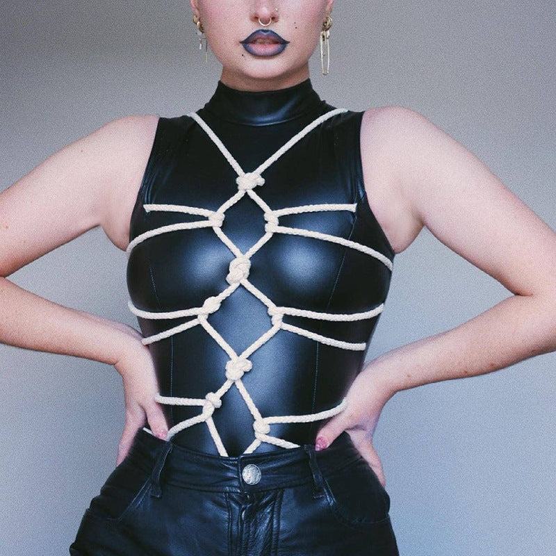 Underwear Strap PU Leather Bodysuit