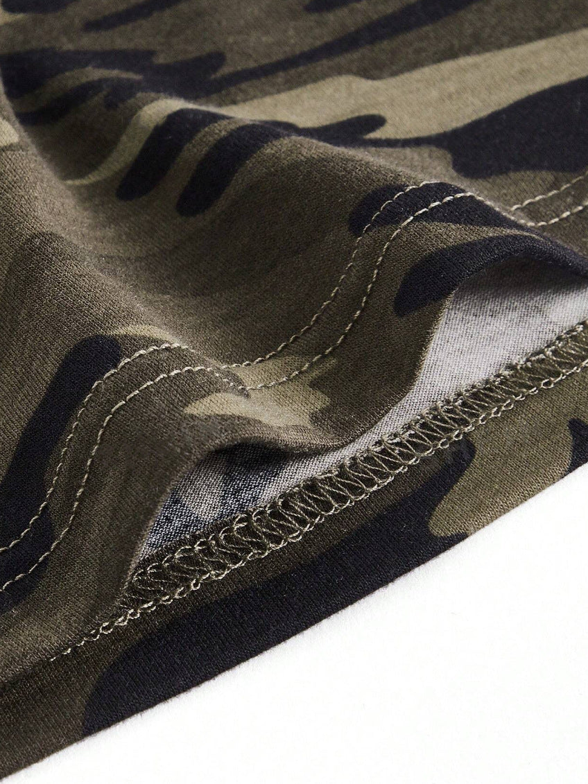 Camouflage V-neck Sleeveless Backless Slim Fit Slimming And Short Vest