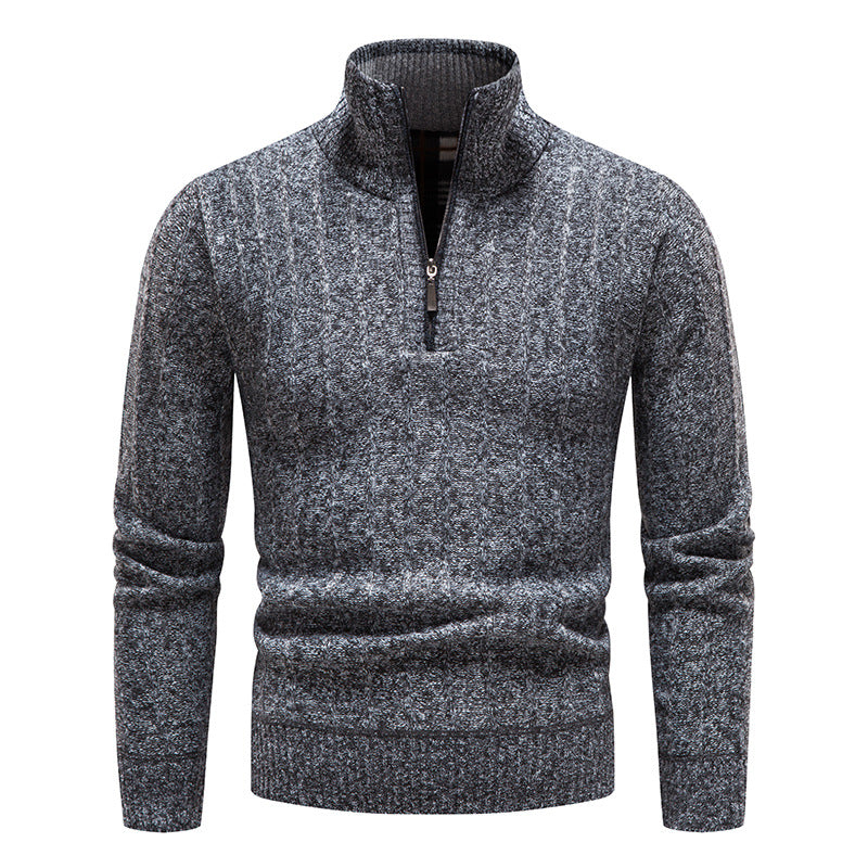 New Men's Stand Collar Pullover Sweater Striped Fleece