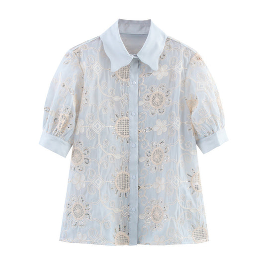 Ethnic Printed Commuter Sequined Embroidered Long-sleeved Shirt