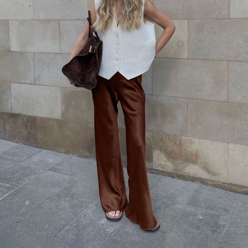 High-Waisted Lace-Up Wide-Leg Pants For Women