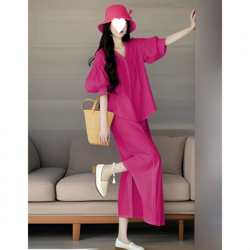 Youth-boosting Versatile Casual Top And Slit Skirt Two-piece Set