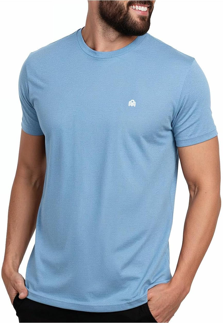 Mens T Shirt with Logo - Short Sleeve Crew Neck Soft Fitted Tees S - 4XL Fresh Classic Basic Tshirts