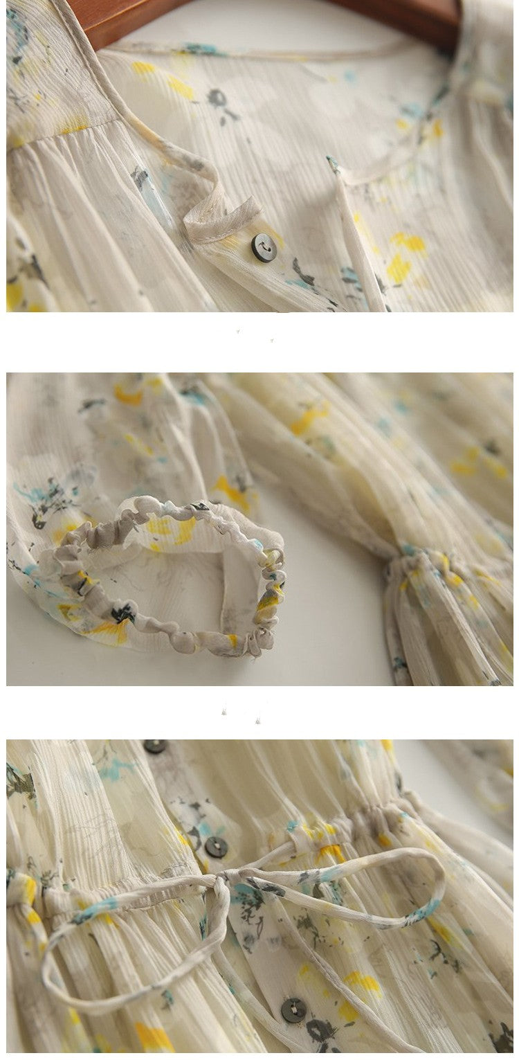 Fragmented Floral Long Skirt French Short Sleeved