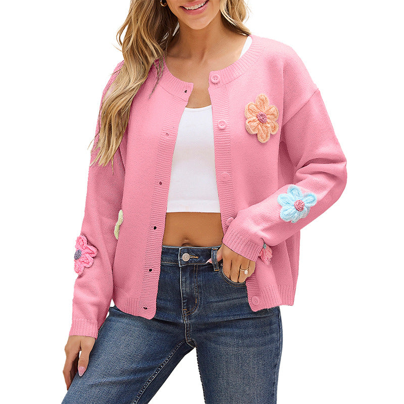 Winter New Floral Pattern Knitted Cardigan For Women