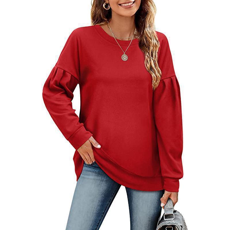 Women's Solid Color Sweatshirt With Round Neck Stitching