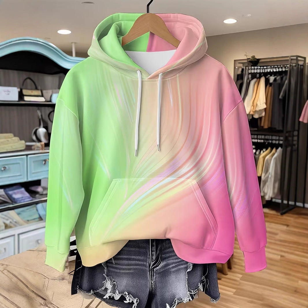 Tie-dye Gradient Print Hættetrøje til kvinder