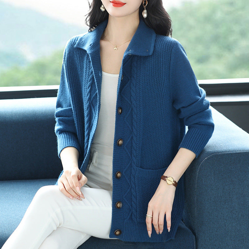 Covering Belly Thin Plus Size High Lapel Knitted Cardigan For Women