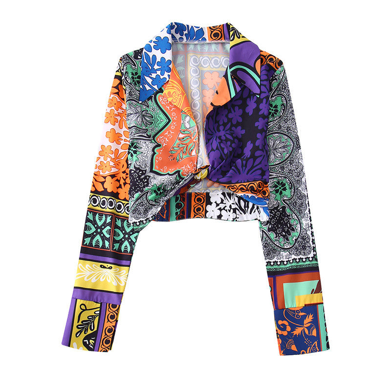 Lapel Print Shirt Women's Section Decoration Skirt Suit