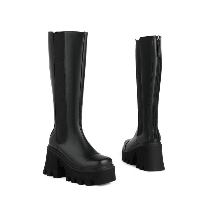Women's Autumn And Winter Square Toe Chunky High Heel Rider Boots