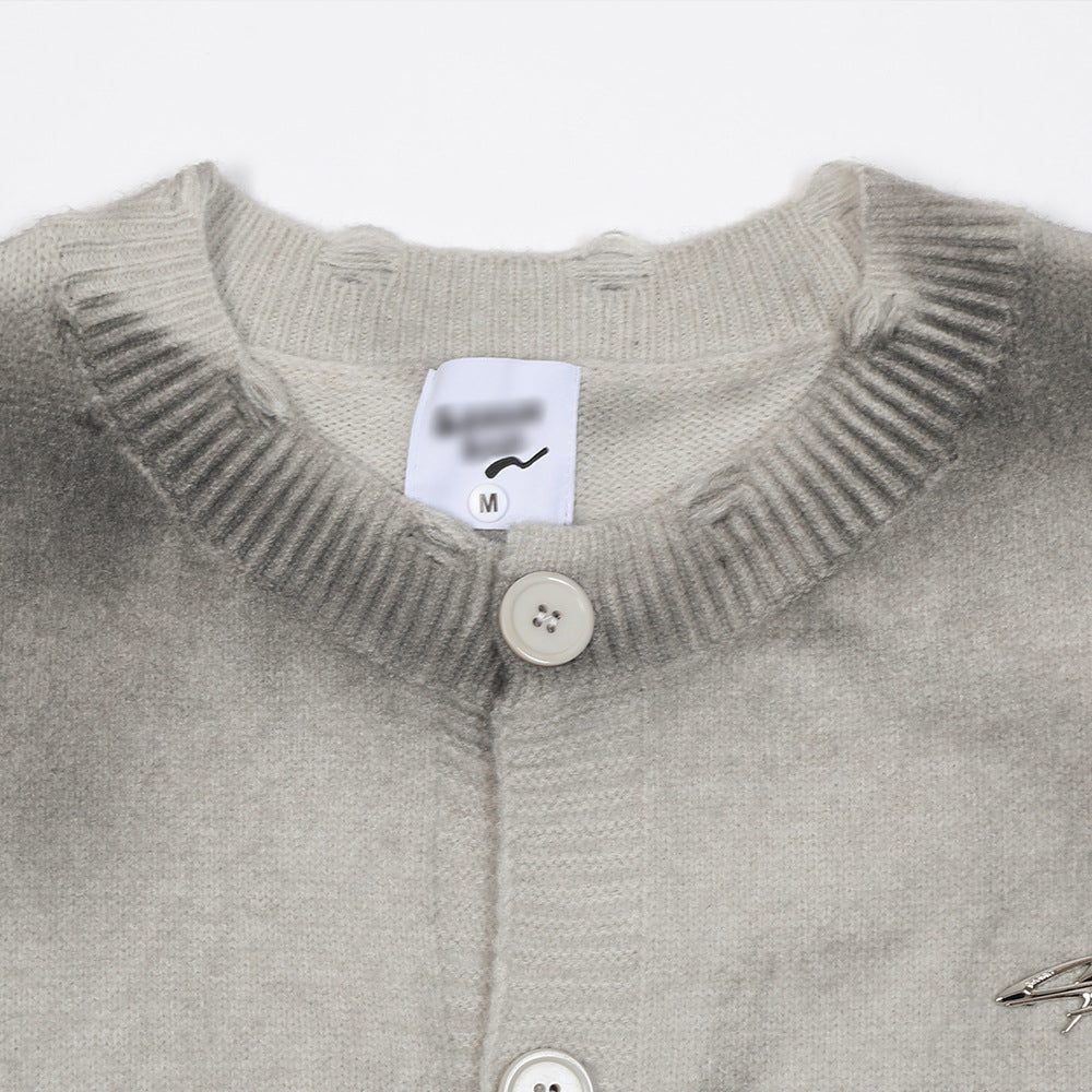 Tie-dyed Distressed Cardigan Sweater For Men