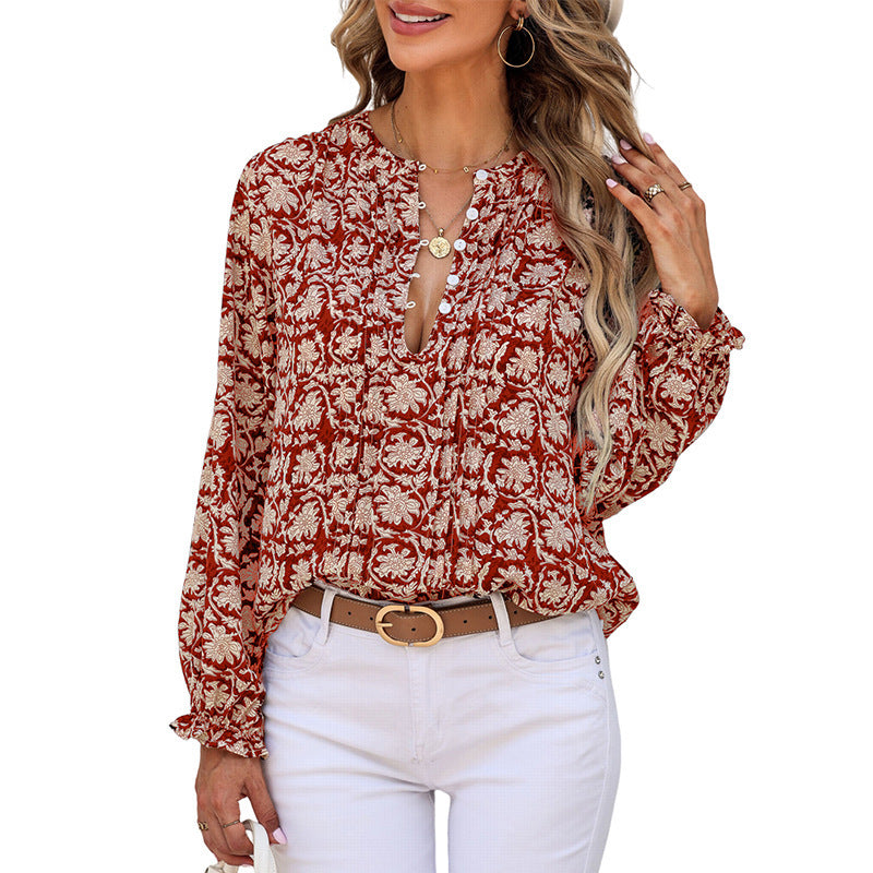 Wear Pullover Temperament Commute Style All-match Floral Print Pullover