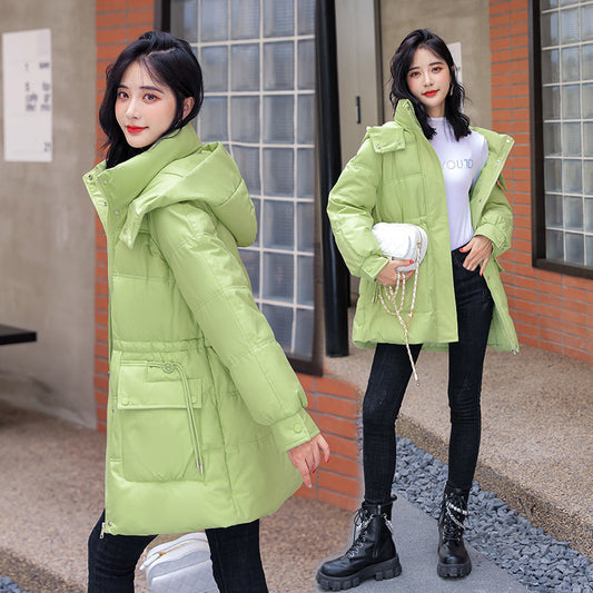 Hooded Drawstring Waist-tight Large Pocket Thermal Cotton-padded Clothes Women
