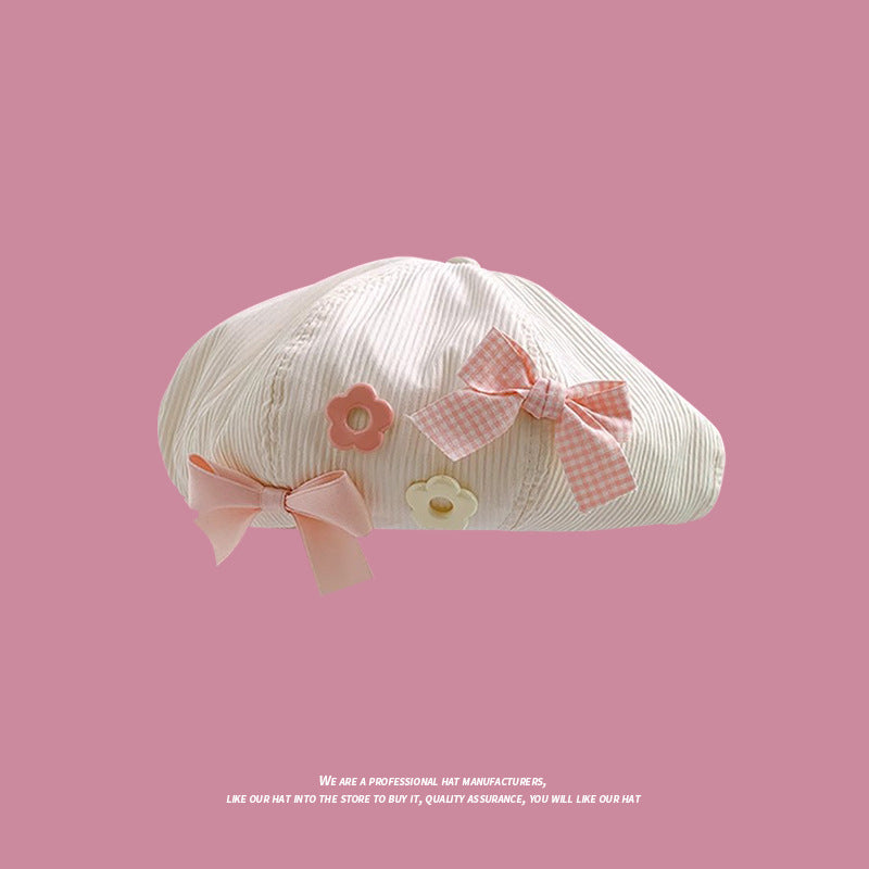 Bow Beret Female Sweet Cute Face Little Wild Clouds Octagonal Cap
