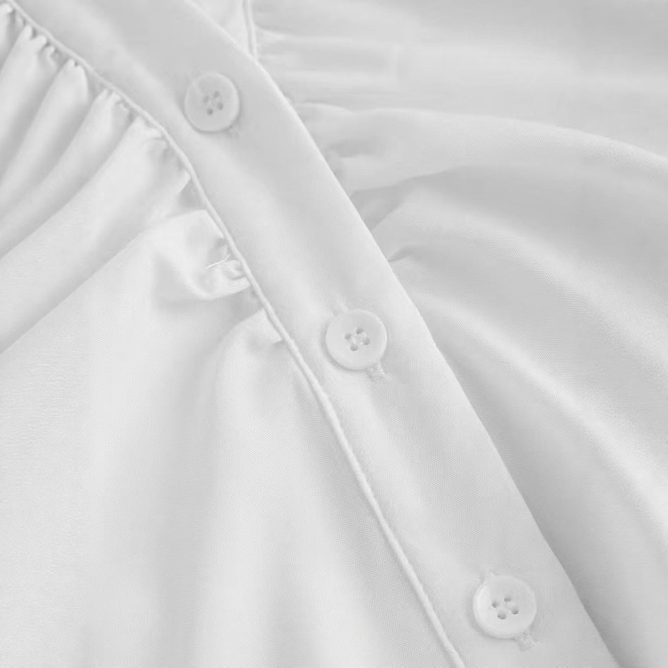 New Pleated Slim Fit Trendy Slimming Shirt Ruffled Flared Sleeve Shirt