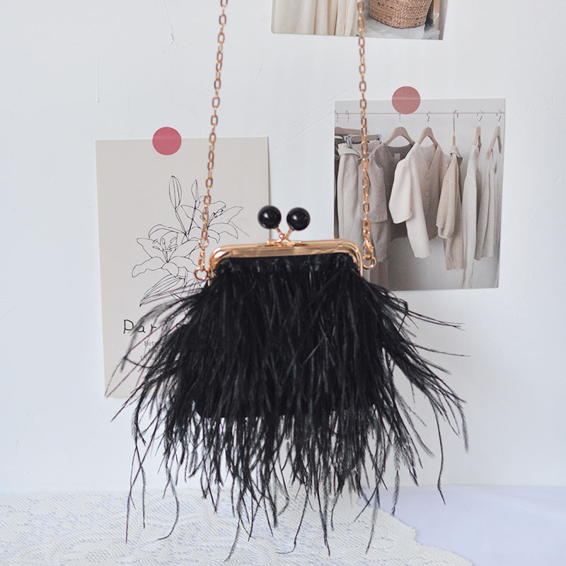 Single-sided Ostrich Fashion Clutch Crossbody Bag