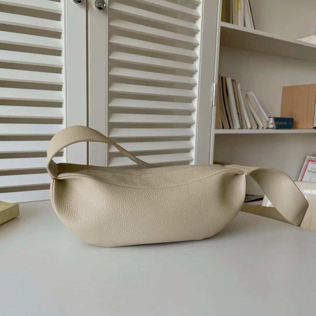 Fashionable Cowhide Half Round Bag On The Top Layer