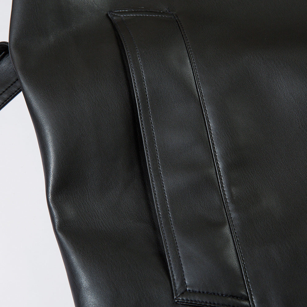 American Style With Belt Mid-length PU Leather Coat For Men Autumn And Winter