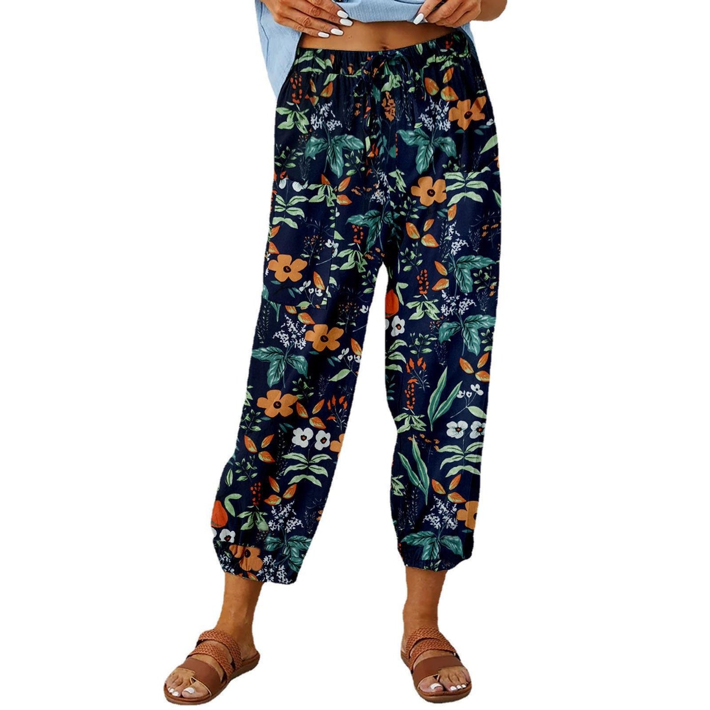 Fashion Floral Print Casual Jumpsuit Lady's Pants