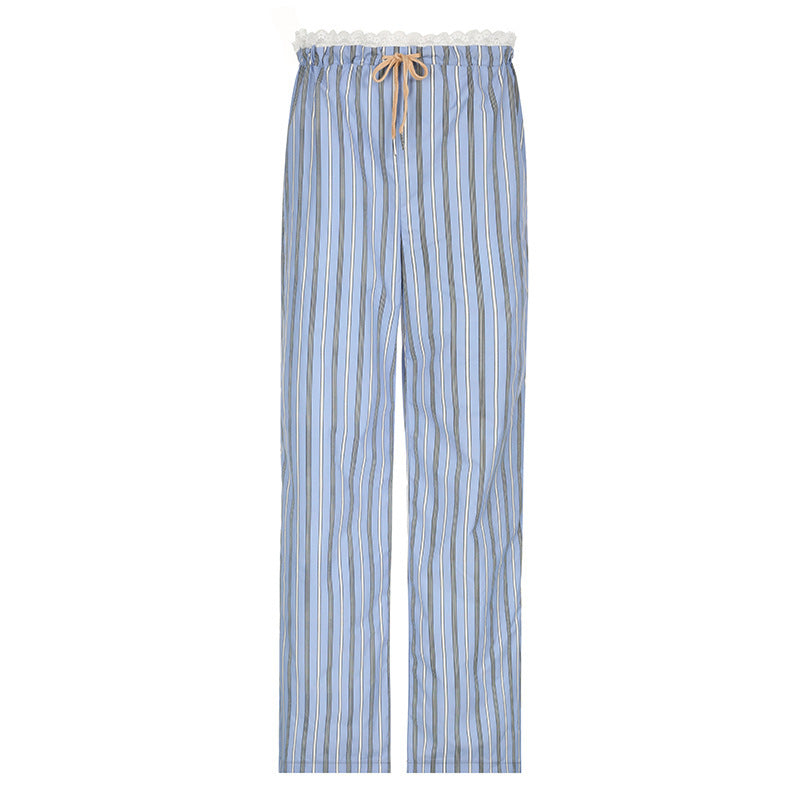 Lace-panelled Elastic-waist Drawstring-cinched Loose-fitting Pants
