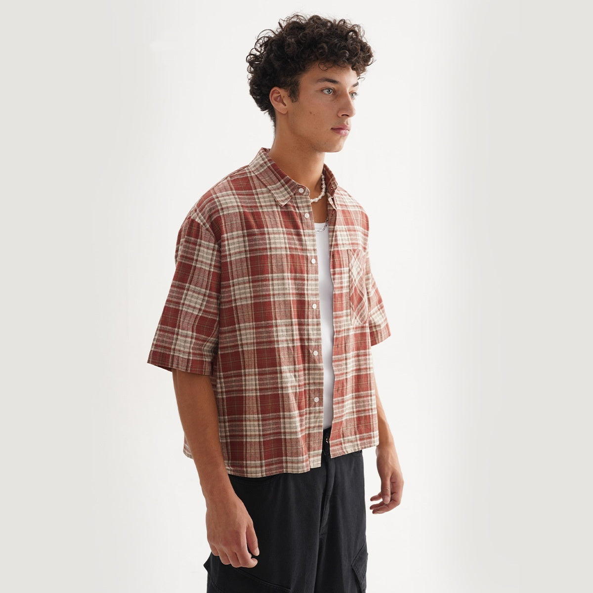 Loose Short Plaid Casual Fashion Short Sleeve Shirt