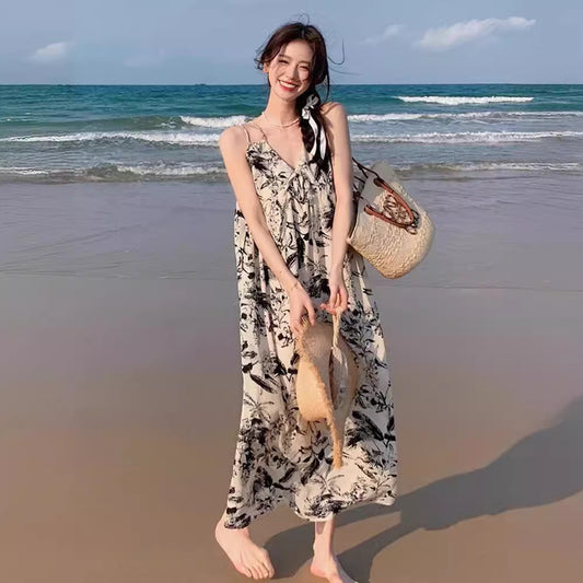 Womens Ink-Wash-Style Floral Slip Dress