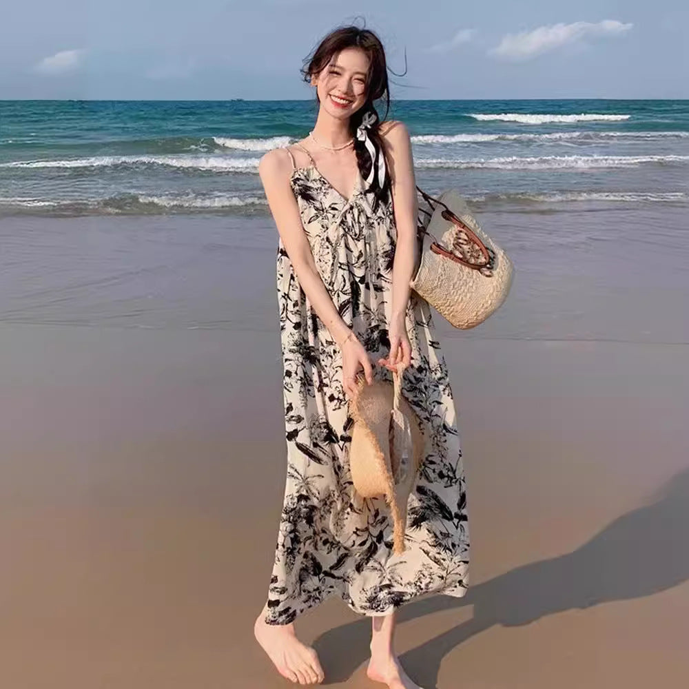 Womens Ink-Wash-Style Floral Slip Dress