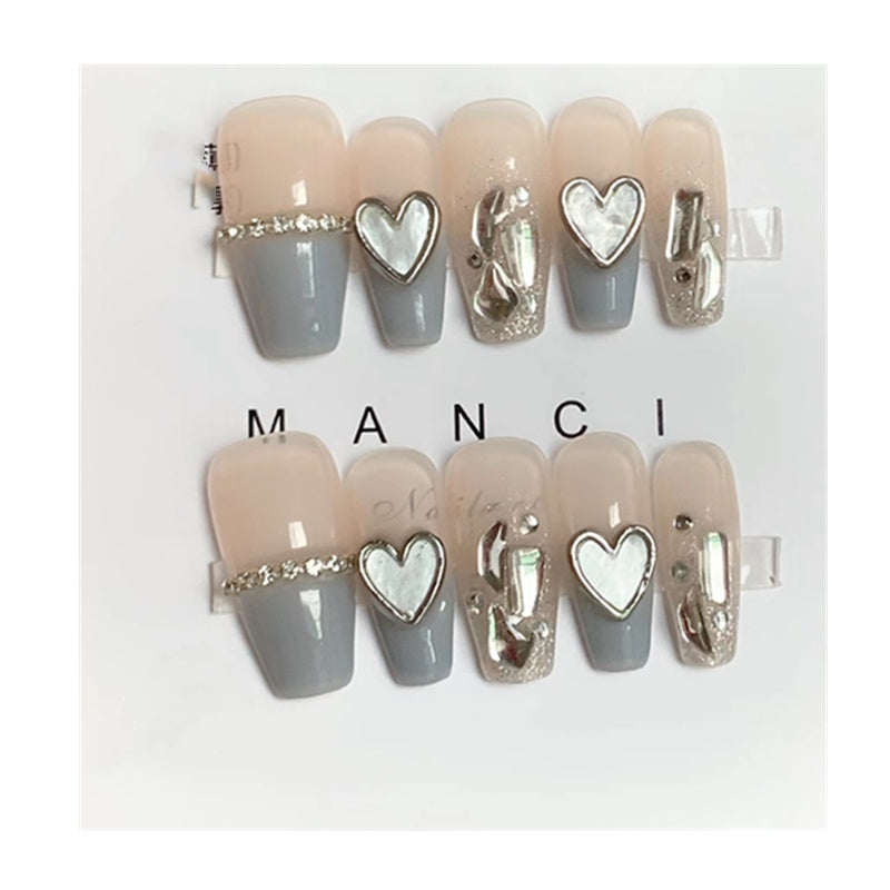 Wear Nail Haze Blue French Love Manicure Detachable