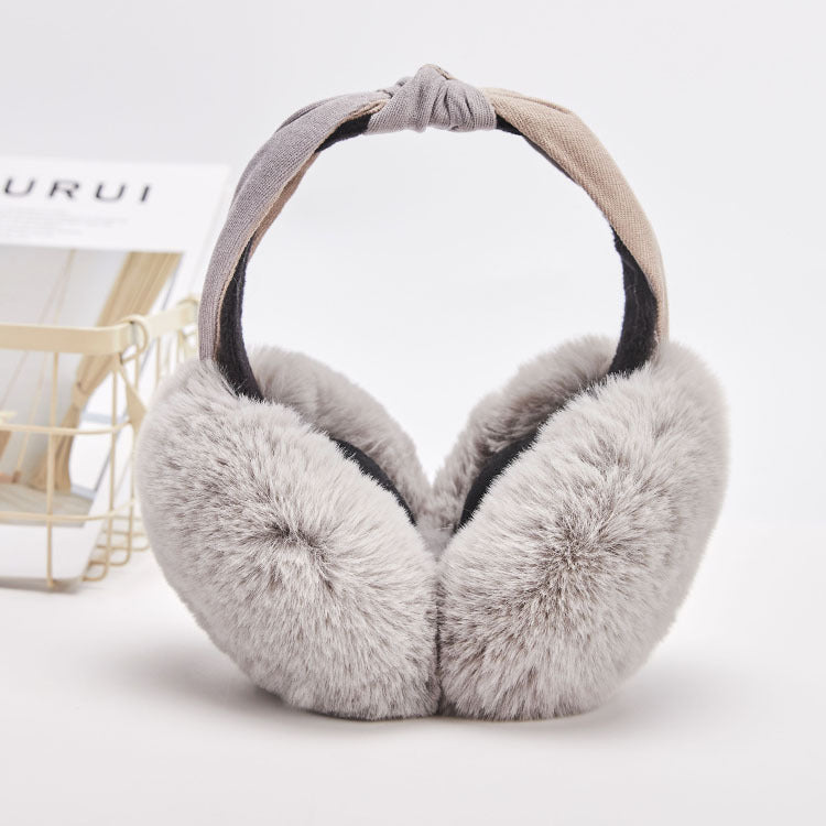 New Two-color Headband Folding Lazy Rabbit Fur Warm Earmuffs