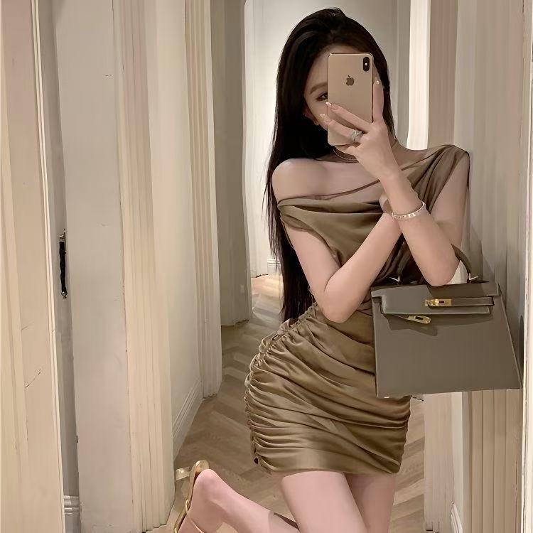 Womens Asymmetrical-Neckline Designer Wrap Dress