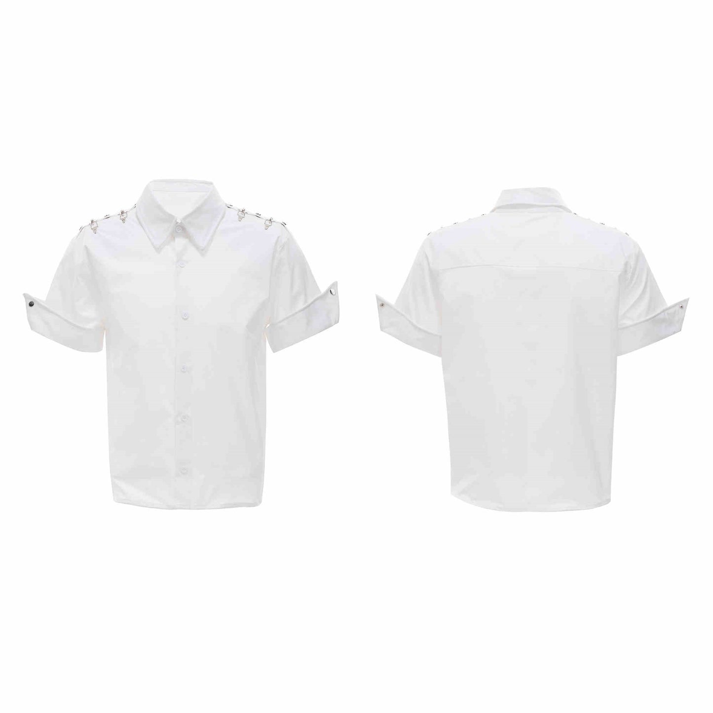 Niche Deconstruction Metal Buckle Design Short Sleeve Shirt Solid Color Simple Loose Cardigan