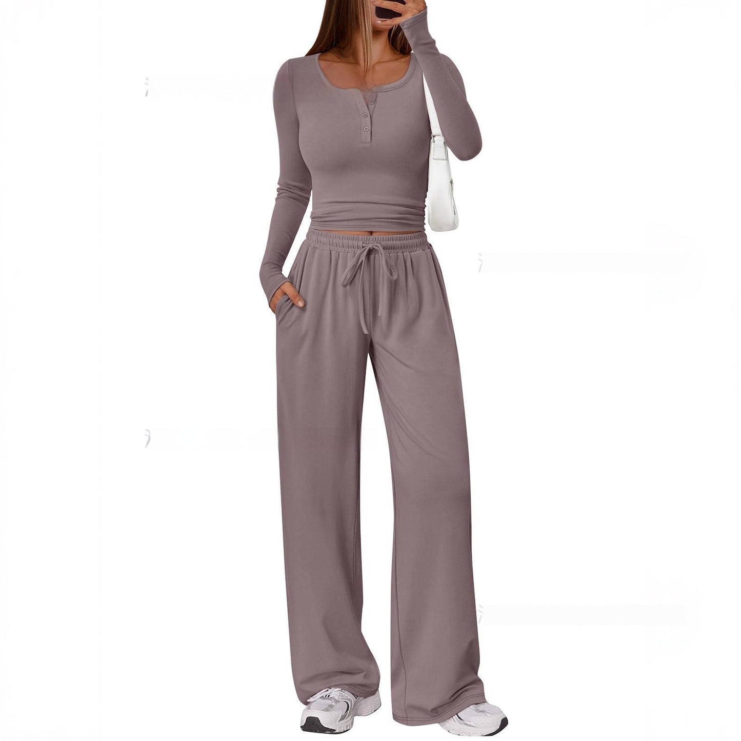 Comfortable Casual Long-sleeve Wide-leg Pants Set For Sports