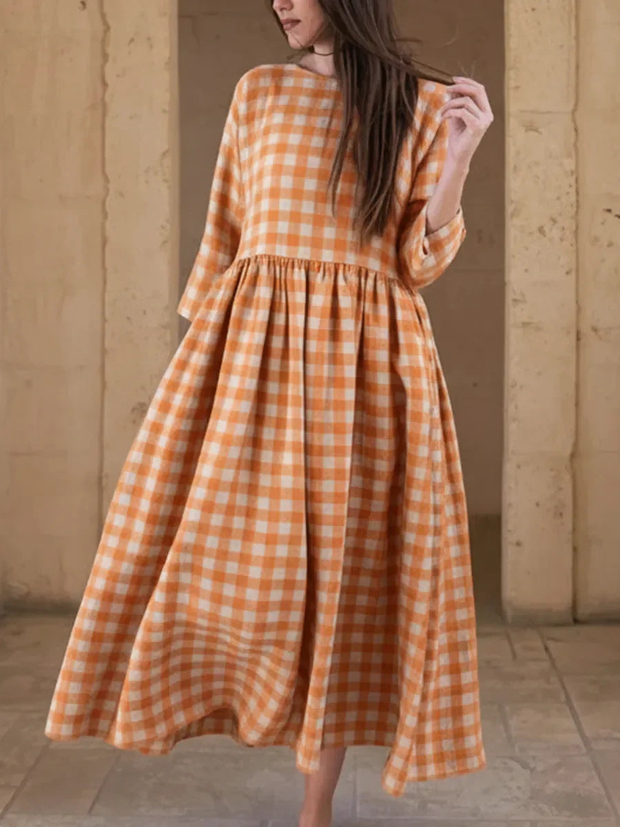 Women's Fashionable Retro Plaid Elegant Graceful Dress