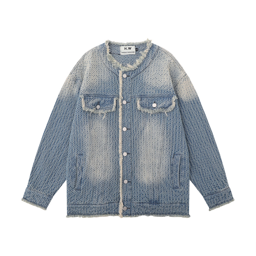 Washed And Worn Raw Edge Cat Beard Denim Coat